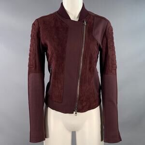 THEORY Size M Burgundy Viscose Blend Lambskin Zip Up Jacket